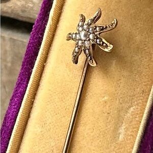 Antique 14k Pearl Stick Pin and Box